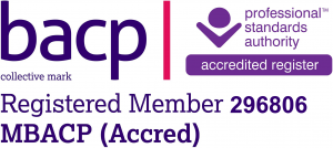 BACP Registered Member 296806 MBACP (Accred) by Professional Standards Authority Accredited Register Logo